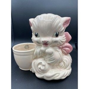 Vintage Hull Pottery Pink Cat/Kitten Planter Mid Century Kitch